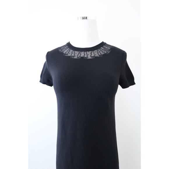 Red Valentino Size XS Lace Yoke Wool Knit Short Sleeve Black Bodycon - Picture 2 of 11